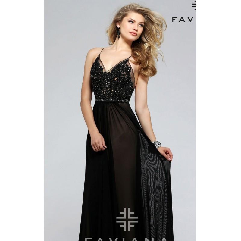 Mariage - Black Beaded Lace Mesh Gown by Faviana - Color Your Classy Wardrobe