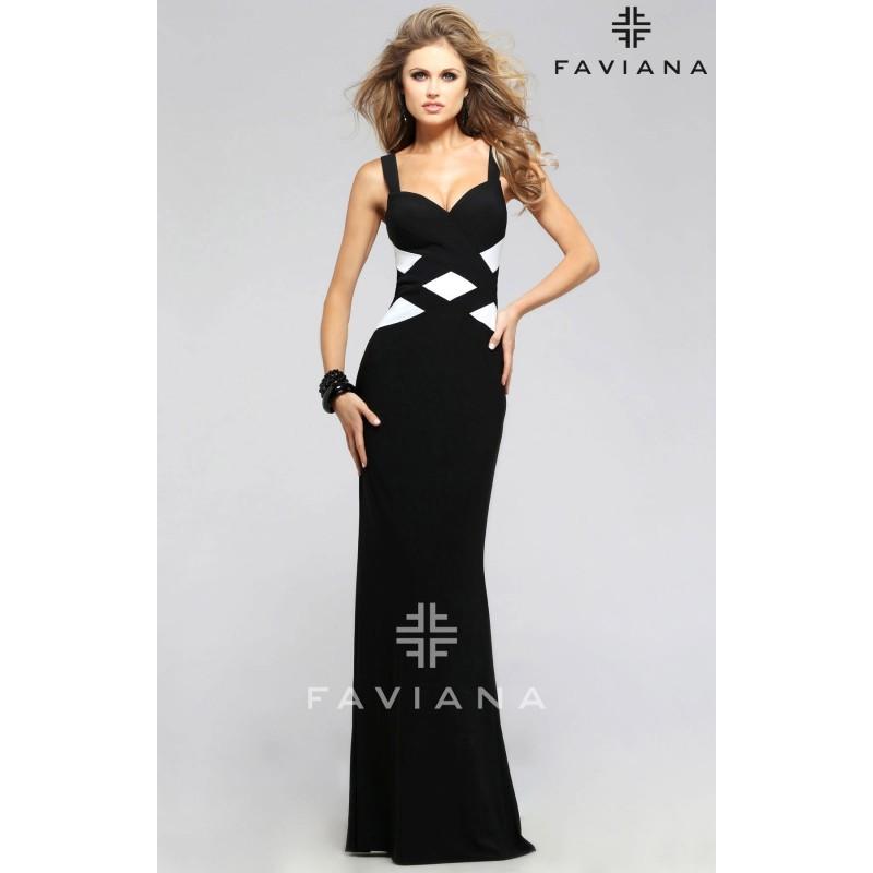 Hochzeit - Black/Ivory Faviana 7746 - Jersey Knit Open Back Dress - Customize Your Prom Dress