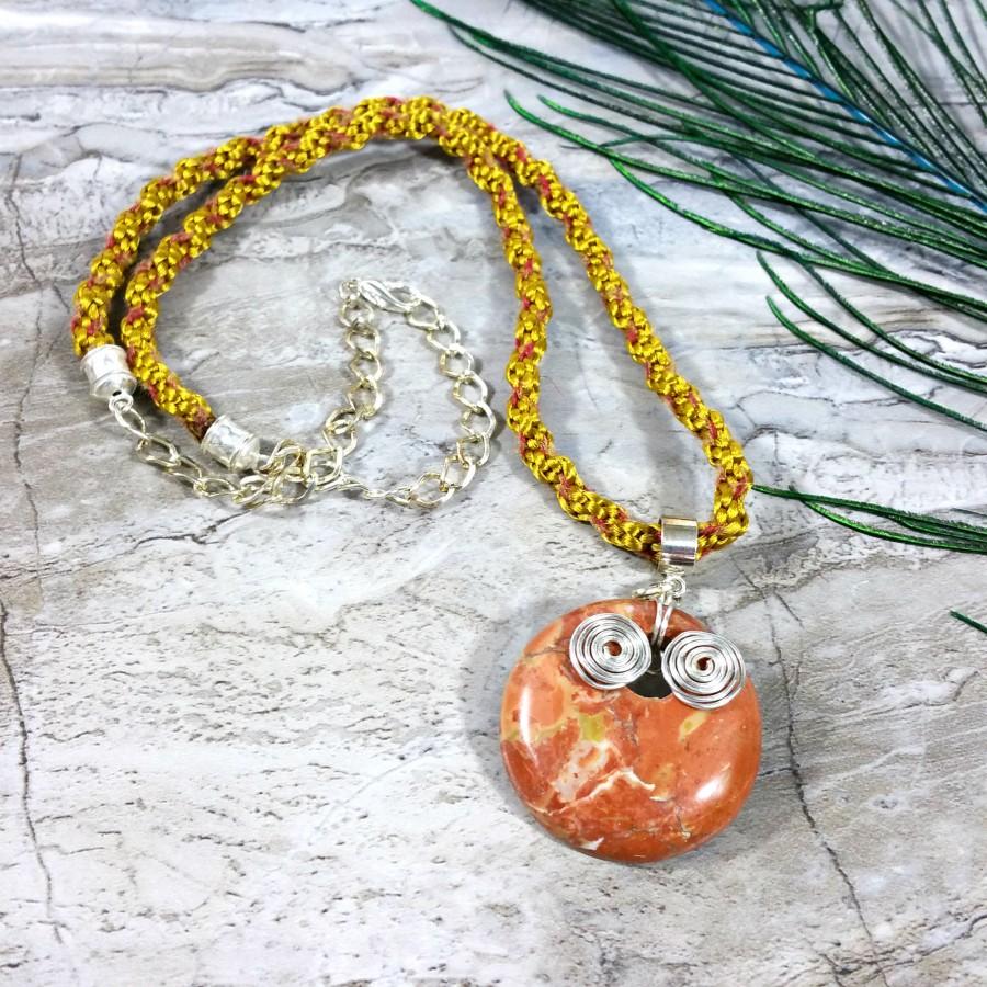 Wedding - Yellow Kumihimo Necklace, Wire Wrapped Pendant, Braided Kumihimo Necklace, Kumihimo Jewelry, Statement Jewelry, For Her, For Women, Gift