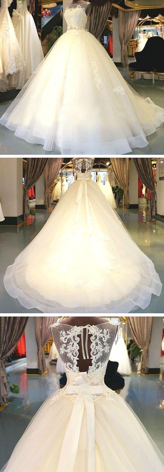 Mariage - Princess Ball Gown White Tulle Skirt Lace Bodice Wedding Gowns Wedding Dresses Unique Wedding Dress Bride Gowns