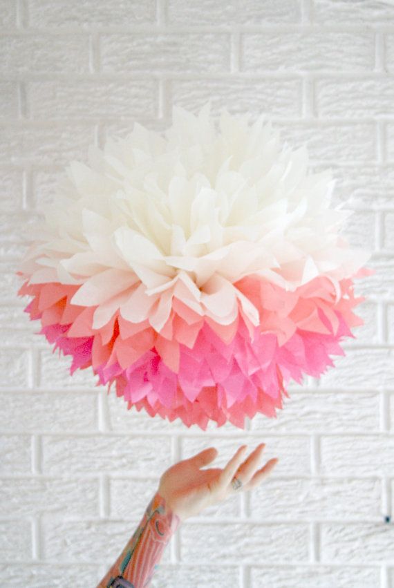 Wedding - Party Decoration ... JUMBO Pink Ombre ... 1 Tissue Paper Pom //weddings // Nursery // Baby Shower // Birthday Party // Gender Reveal