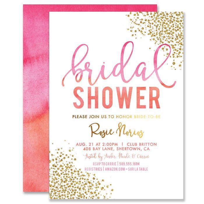 Wedding - "Rosie" Pink Orange Ombre Bridal Shower Invitation
