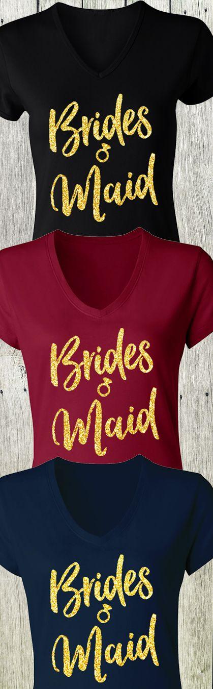 Wedding - Bridesmaid Script V-Neck With Gold Glitter - Pick Color