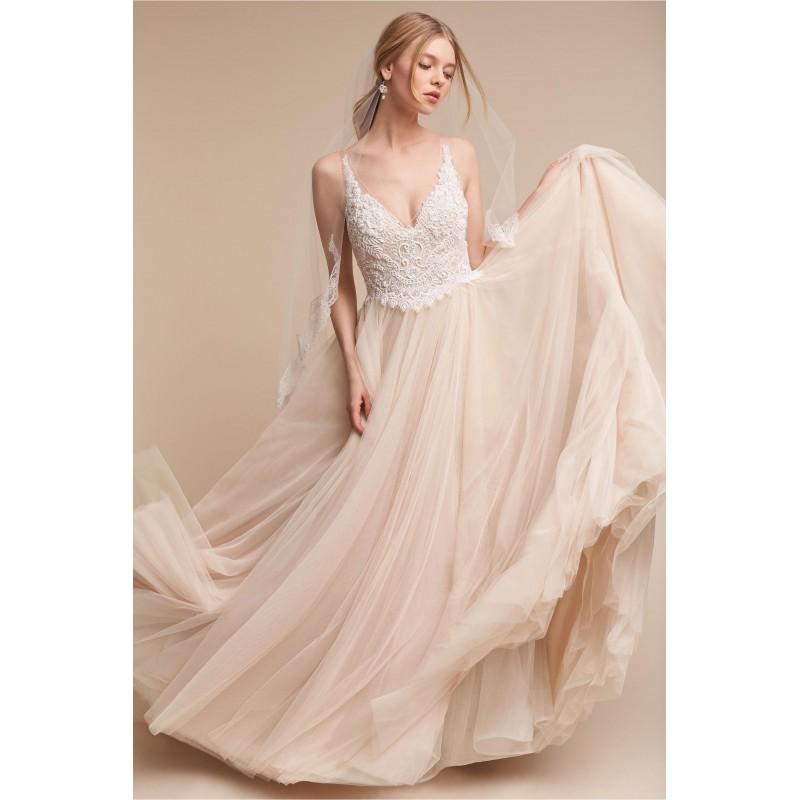 Hochzeit - BHLDN Spring/Summer 2017 Chantal Chapel Train Beading Sweet Tulle Pink Spring Sleeveless V-Neck Ball Gown Wedding Gown - Bonny Evening Dresses Online 