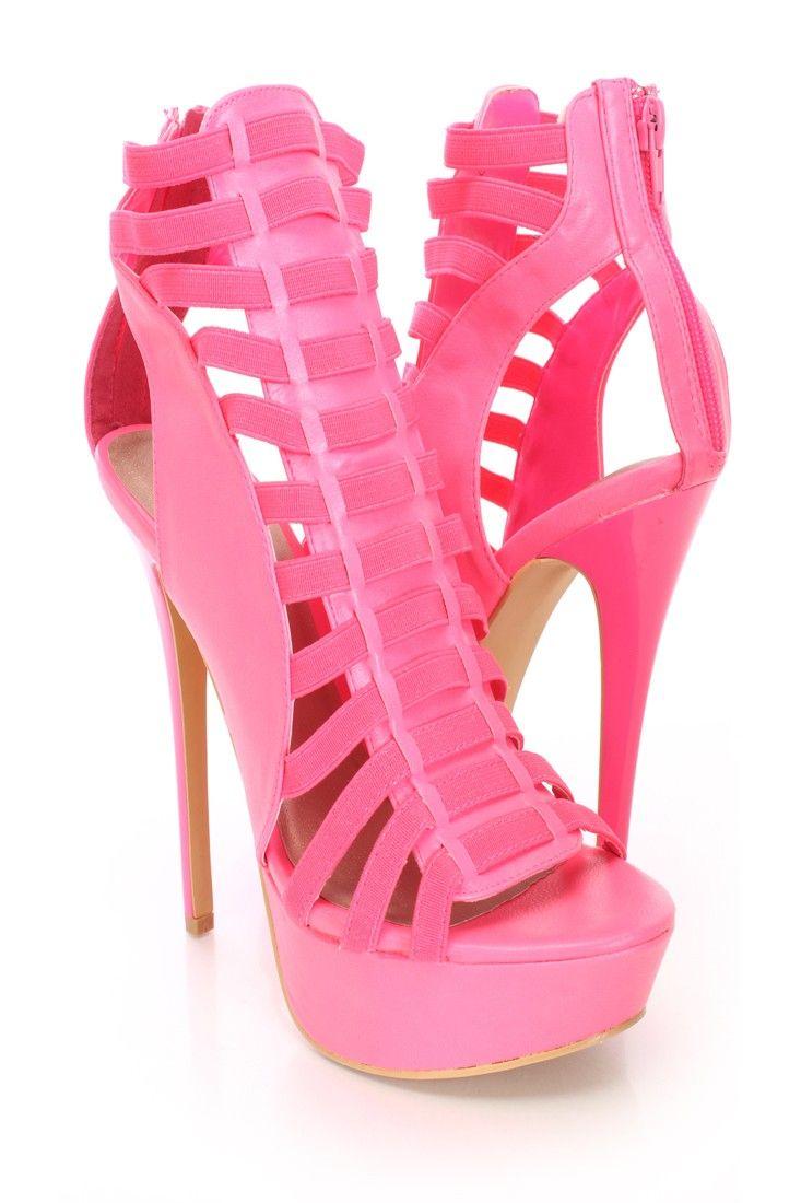Wedding - Pink Strappy Platform Booties Faux Leather