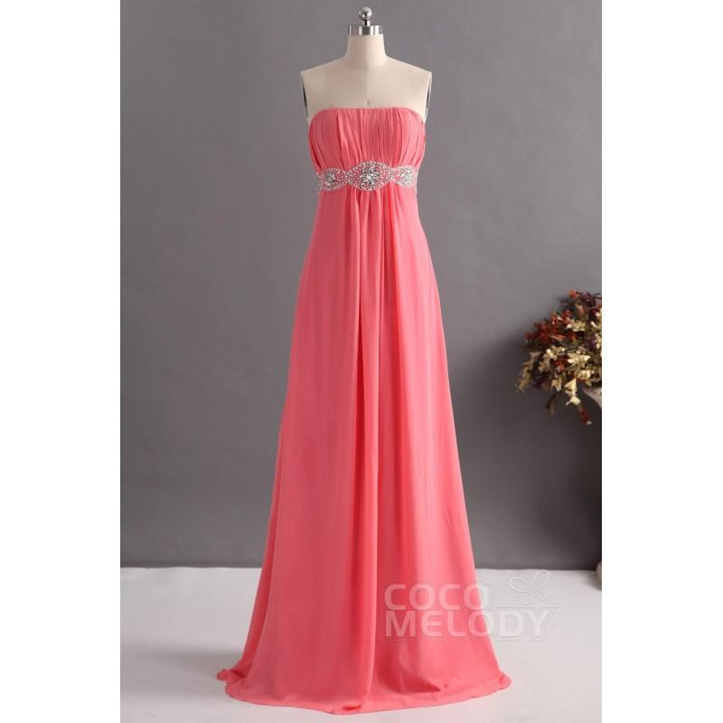 زفاف - Delicate Sheath-Column Strapless Floor Length Chiffon Bridesmaid Dress with Beading COZF14014 - Top Designer Wedding Online-Shop
