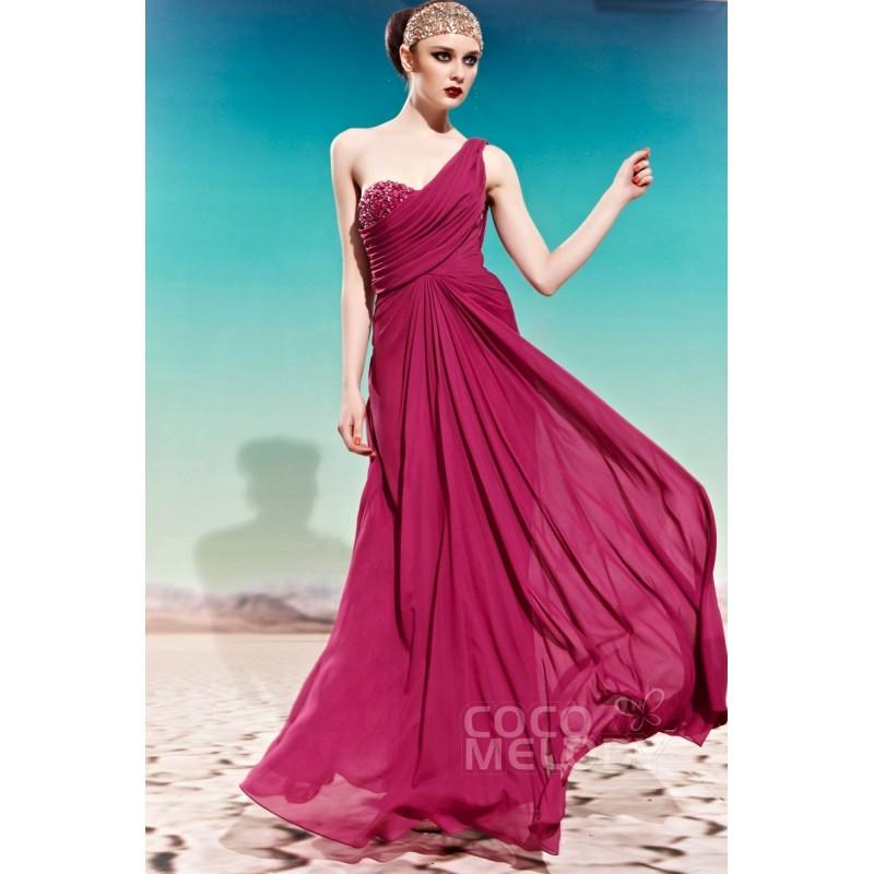 Mariage - Chic Sheath-Column One Shoulder Floor Length Chiffon Evening Dress with Draped and Crystals COSF14016 - Top Designer Wedding Online-Shop