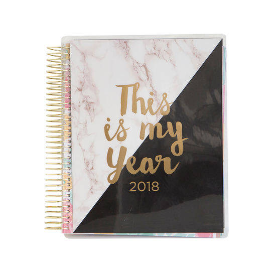 Mariage - Sale! Creative Year Black & White Marble Spiral Planner by Recollections-Hourly Weekly Layout-18 Month Planner-Marble Cover/Gold S