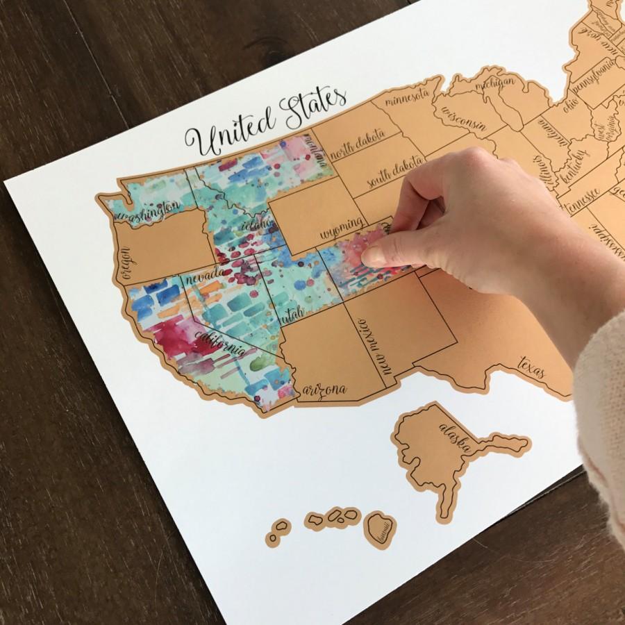 زفاف - Teal Tinted Travels - United States of America (USA US) Watercolor Scratch Map