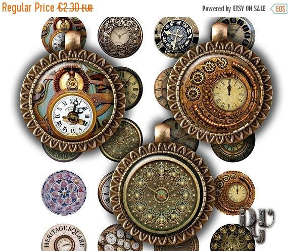 Wedding - 40% STEAMPUNK CLOCKS digital collage sheet Antique Victorian Watch 1.5" bottle cap images for buttons Jewelry Printable Instant Download C_0