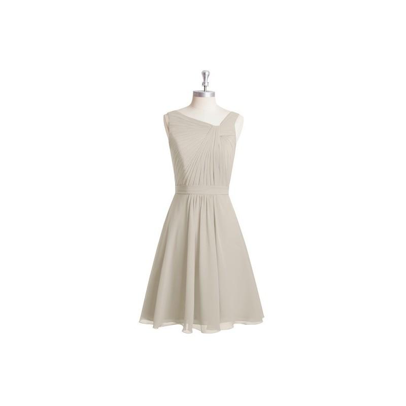 زفاف - Taupe Azazie Hermosa - V Neck Back Zip Knee Length Chiffon Dress - Cheap Gorgeous Bridesmaids Store
