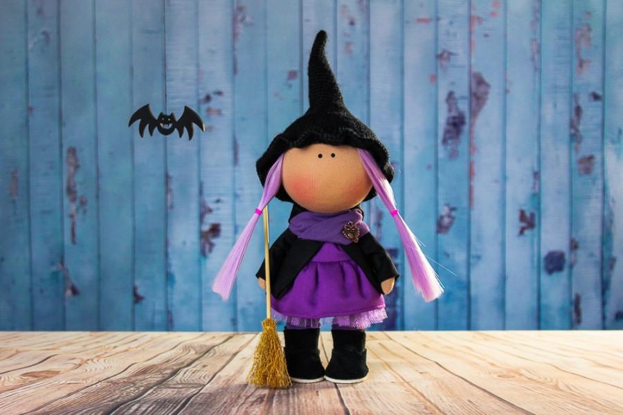 Hochzeit - Witch doll Gala. Halloween doll. Tilda doll. Textile doll. Soft toy.  Сollection La Petite. Сloth doll. Rag doll. Interior doll. Witch broom