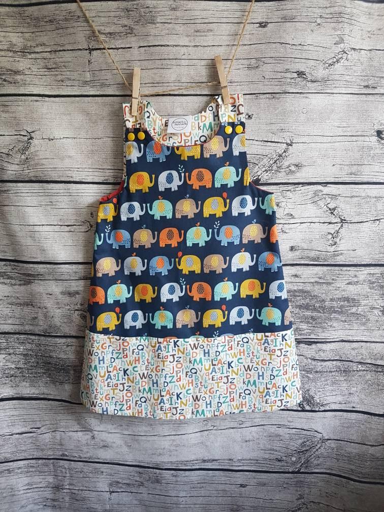 Wedding - Girls Back to school fall dress, elephant and alphabet tunic, lined autumn dress age 4-5 gift starting kindergarten, nursery outfit