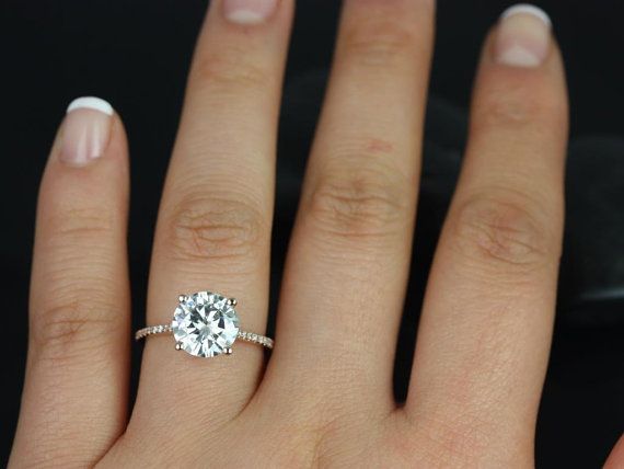 زفاف - Eloise 9mm Engagement Ring 14kt Rose Gold Round F1- Moissanite And Diamonds Cathedral