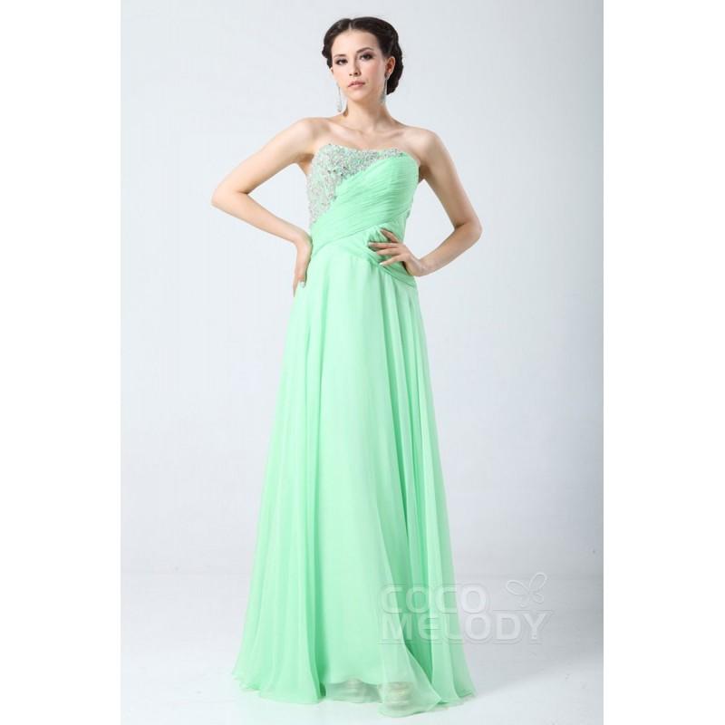 زفاف - Fancy Sheath-Column Sweetheart Floor Length Chiffon Prom Dress with Draped and Crystals COZF1404E - Top Designer Wedding Online-Shop