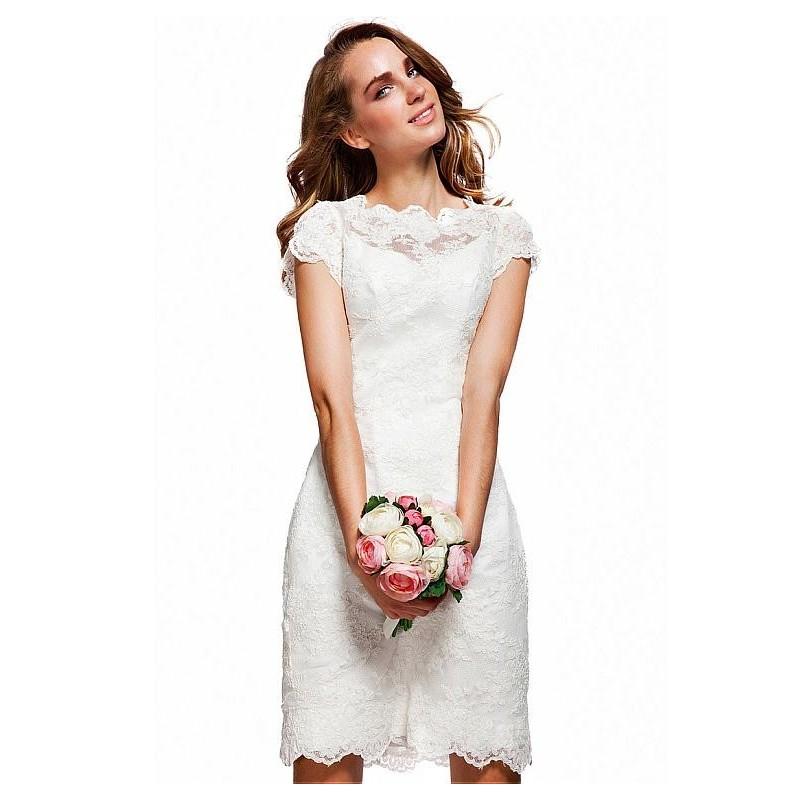 زفاف - Gorgeous Alencon lace & Satin Sheath High Neck T-shirt Sleeve Knee-length Bridesmaid Dresess - overpinks.com