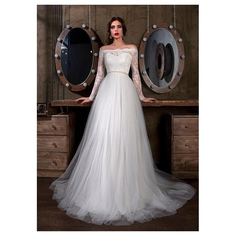 زفاف - Noble Tulle Off-the-shoulder Neckline A-line Wedding Dresses With Lace Appliques - overpinks.com