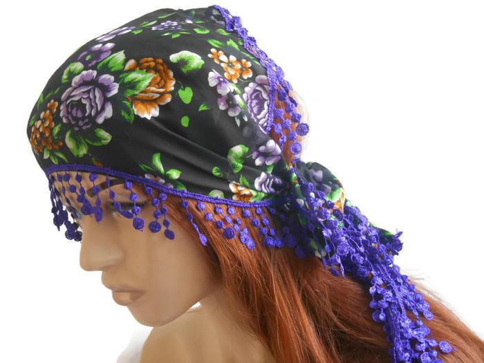 زفاف - Purple Headband, Scarf Bandana, Scarf, Cotton Woman Scarf, Black Hair Bandana, Gypsy Headband, Yoga Band, Women's Accessories, Hair Bandana
