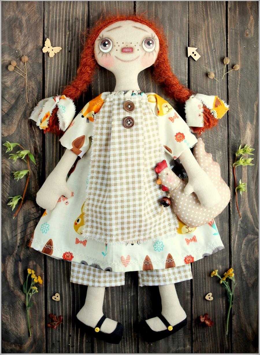 Wedding - Primitive Raggedy Doll Brenda fabric soft doll rag doll cloth doll handmade doll 