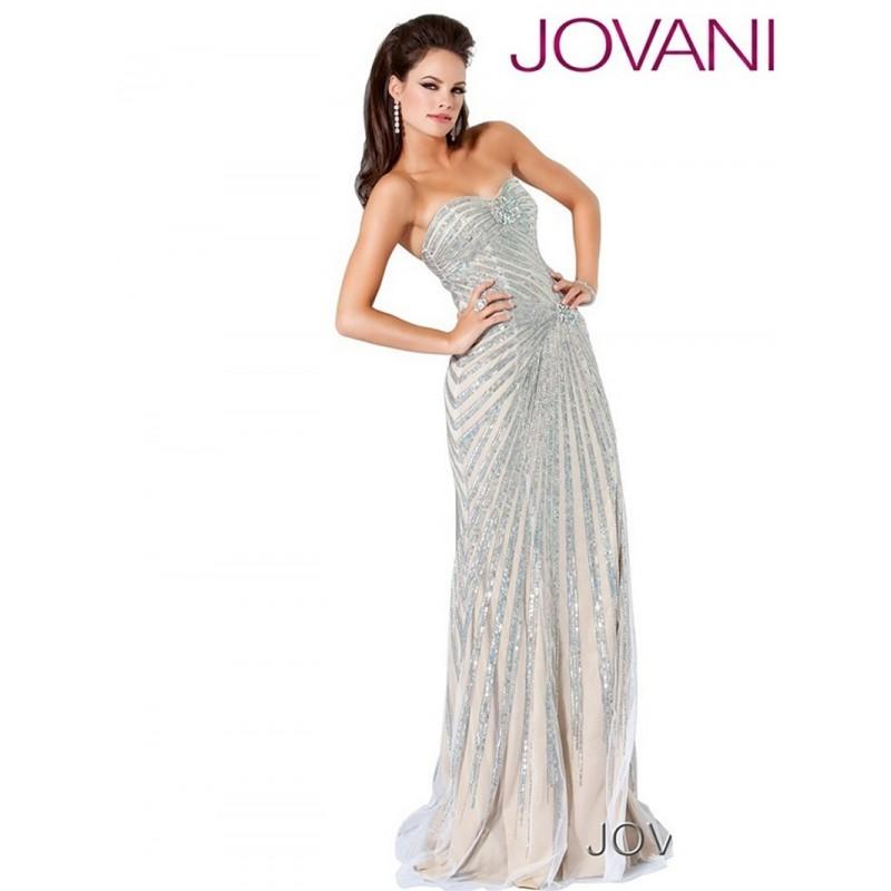 زفاف - Jovani 4343 Column Sequined Strapless Sweetheart Fit And Flare Dress - Long Strapless, Sweetheart Prom Sheath Jovani Dress - 2017 New Wedding Dresses