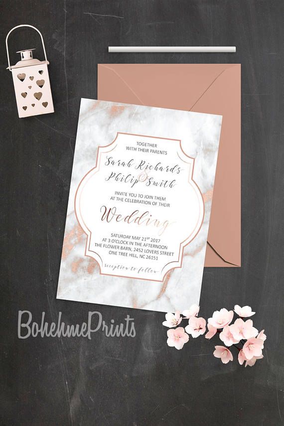 Hochzeit - Marble Wedding Invitation Printable Rose Gold Wedding Suite Modern Wedding Invitation Set Marble Invitations Calligraphy Wedding Invites PDF