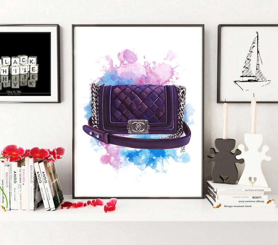 Hochzeit - Chanel print, Chanel art, Chanel bag, Chanel art poster, Coco Chanel, Fashion illustration, Chanel Boy Bag, Purple illustration, Fashion art