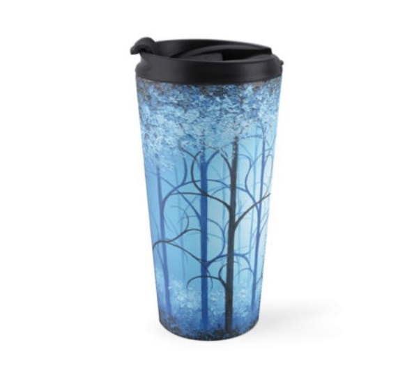 Wedding - 15oz Travel Coffee Mug, Blue Forest Coffee Cup with Lid, Stainless Steel Travel Mug, Fairytale Tea Cup, Coffee Tumbler, Somewhere Ever After