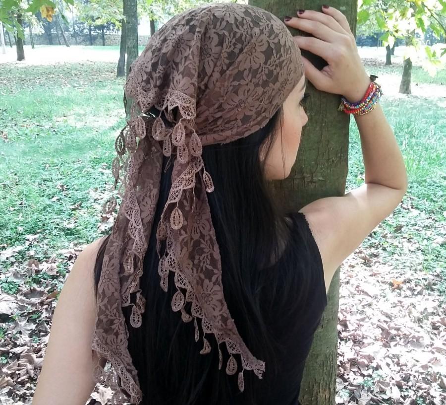 زفاف - Brown Scarf Bandana, Lace scarf, Women scarf, Summer scarf, Flower scarf, Brown scarf, Lace shawl, Women accessory, Bandana, Gift scarf