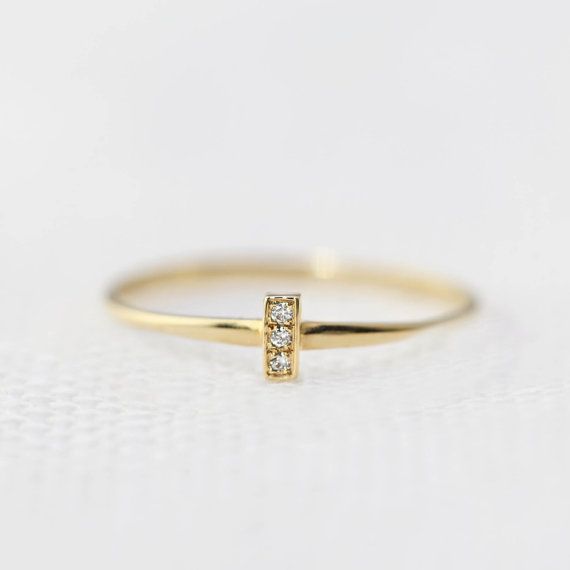 Свадьба - Pave Diamond Gold Bar Ring, Solid 14k Yellow Rose White Gold, Mini Bar Ring, Tiny Diamonds Ring, Simple Minimalist Stacking Ring Bar-r101