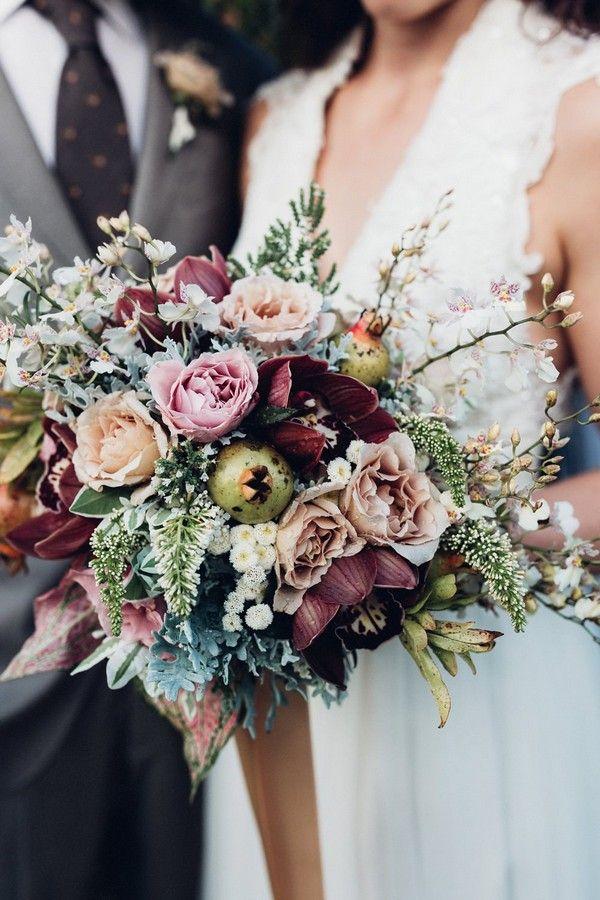 زفاف - Trending-15 Gorgeous Burgundy And Blush Wedding Bouquet Ideas