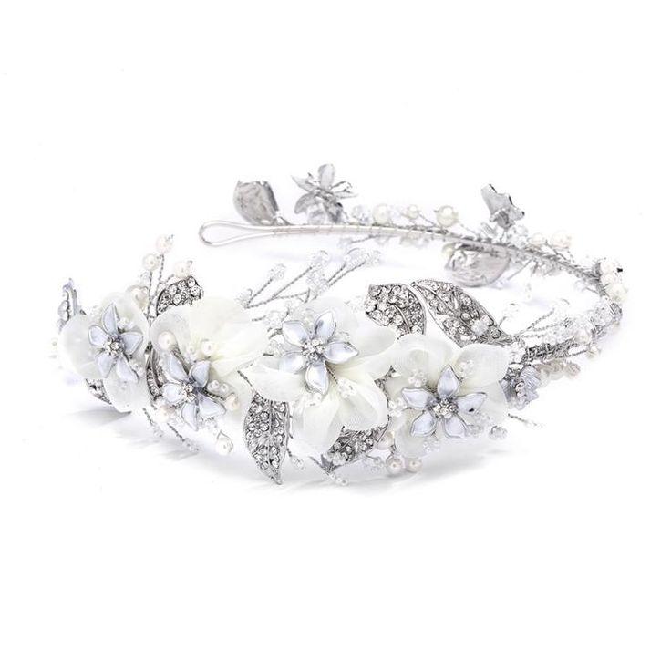 Свадьба - Handmade Enchanting Side Design Bridal Tiara Headband With Organza
