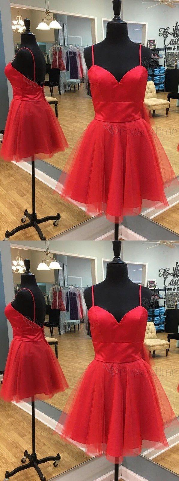 زفاف - A-Line Spaghetti Straps Backless Red Tulle Short Homecoming Dress