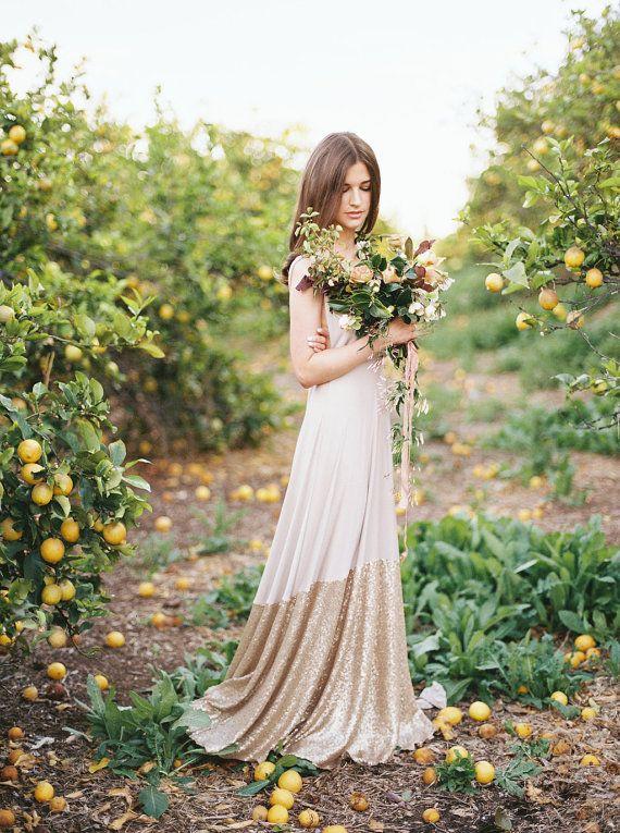 Wedding - Plum W/ Gold Sequin Dipped Bella Luna Infinity Convertible Dress ~ Custom Choose Your Fabrics. MOH, Bridesmaids, Prom, Military Ball