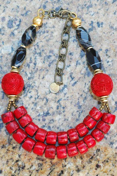 Mariage - Designer Coral Donut And Leather Tassel Necklace