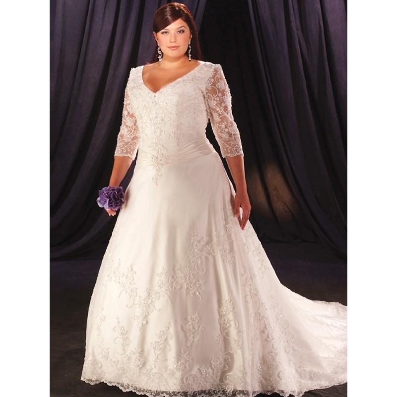 Mariage - Nice Satin/Organza V-neck A-Line Wedding Dresses With Embroidered In Canada Wedding Dress Prices - dressosity.com