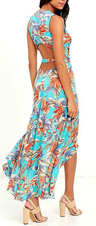 زفاف - Something To Believe In Turquoise Floral Print Wrap Dress