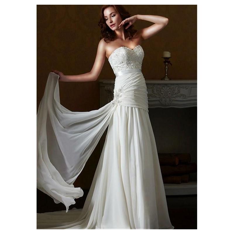 Hochzeit - Elegant Chiffon Sweetheart Neckline Natural Waistline A-line Wedding Dress With Beaded Lace Appliques - overpinks.com