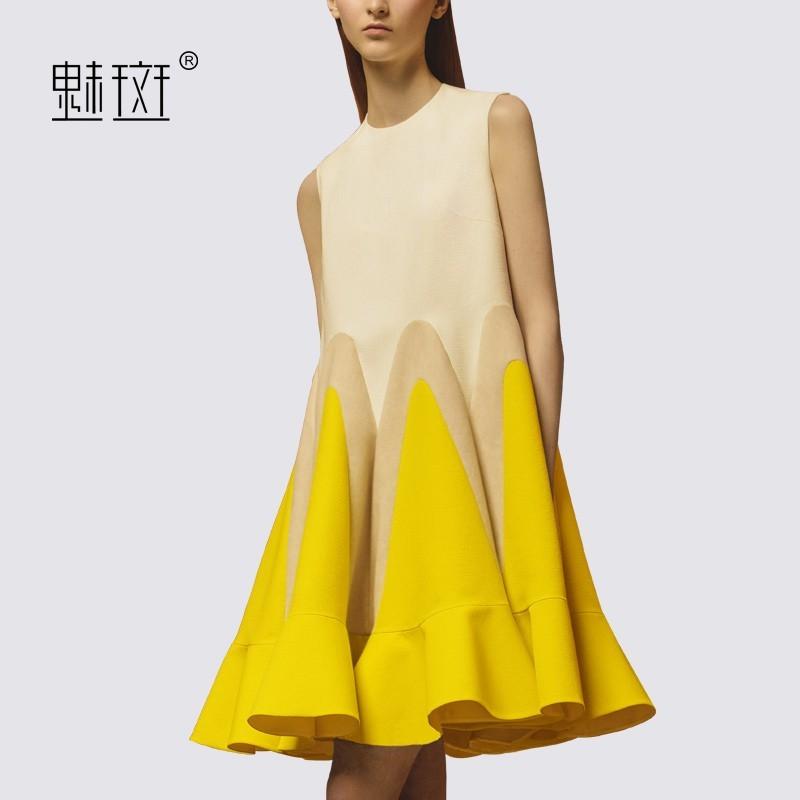 زفاف - Sleeveless dress 2017 summer new style mid-Length Skirt women's wavy edge stitching art slim fit skirt - Bonny YZOZO Boutique Store