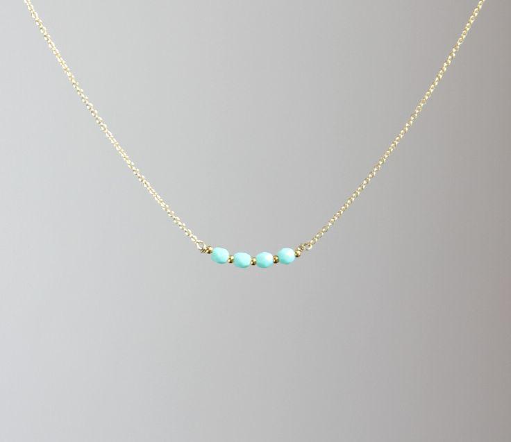 Wedding - Delicate Everyday Fresh Mint Faceted Czech Beaded Gold Necklace Available In Gold Or Silver