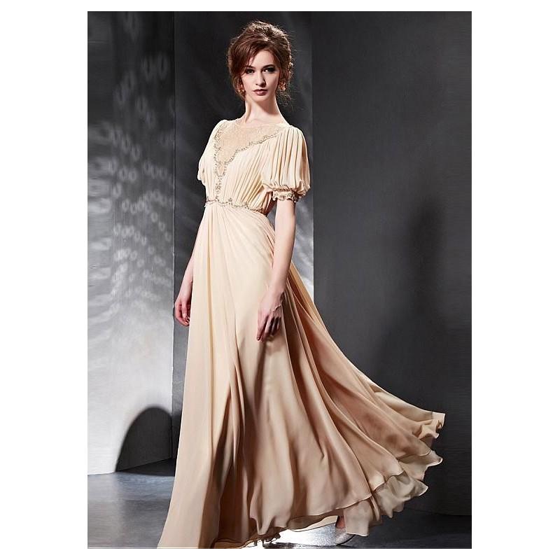 زفاف - In Stock Charming Composite Filament & Malay Satin & Densified American Net Jewel Neckline Full Length A-line Prom Dress - overpinks.com