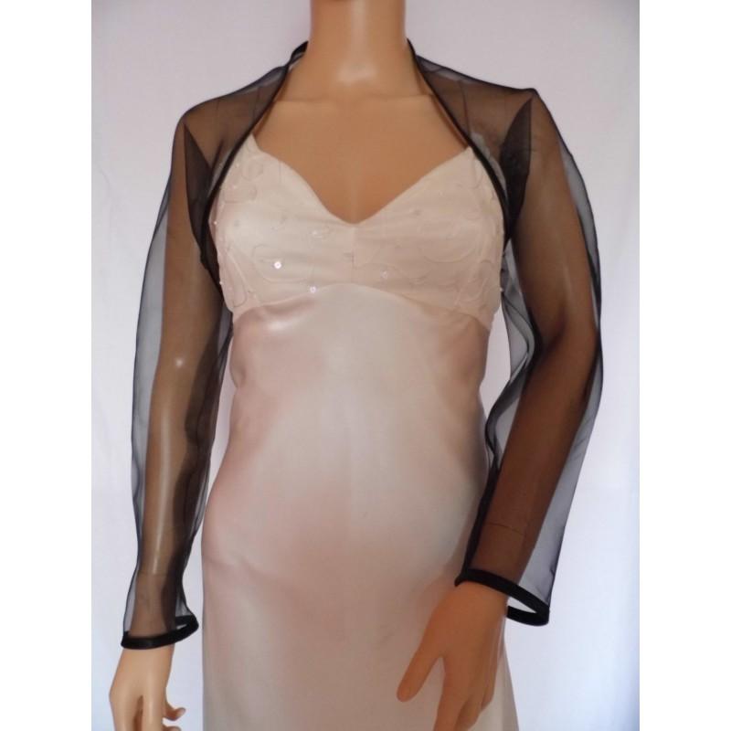 Hochzeit - Black organza  full length sleeved bolero/shrug/jacket  with satin edging - Hand-made Beautiful Dresses