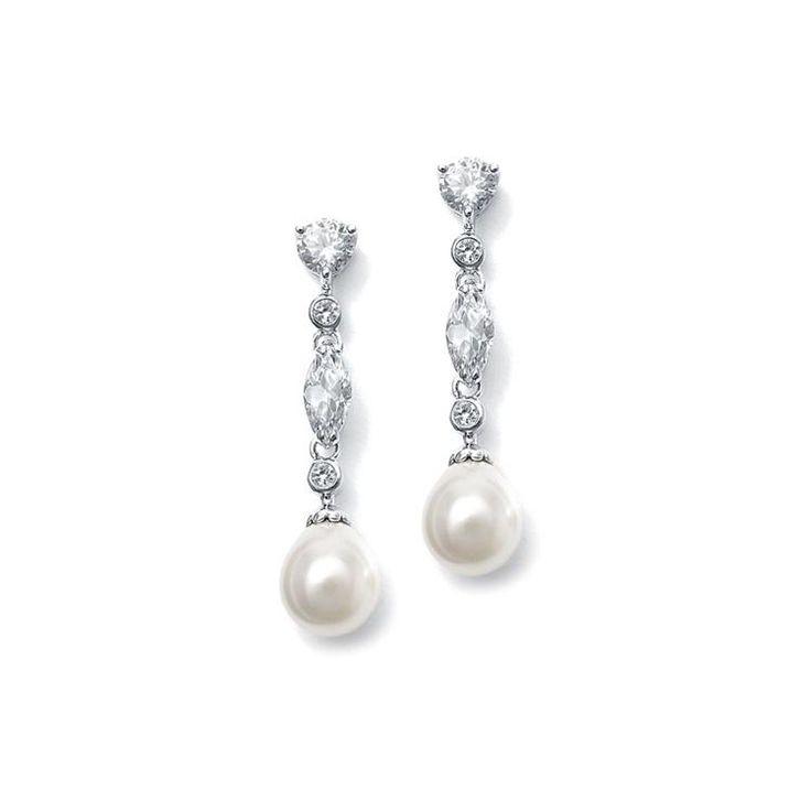 Hochzeit - Cassandra Pearl Drop Earrings With AAAA CZ Stones