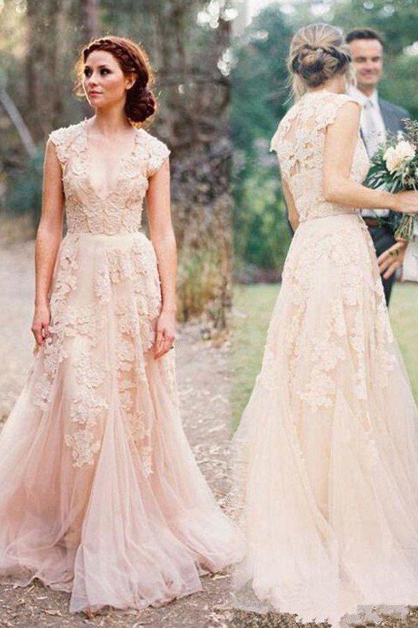 Mariage - V-neck Sleeveless Floor-Length Lace Wedding Dress High Quality SW29