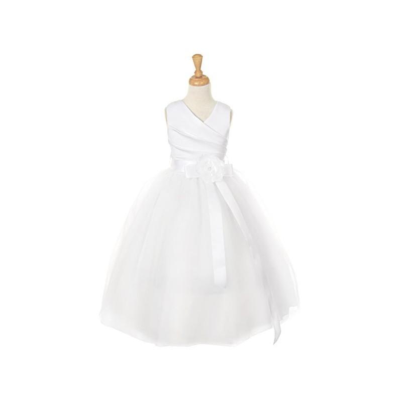 Wedding - White Matte Satin V-Neck Dress w/ Tulle Skirt Style: D6001T - Charming Wedding Party Dresses
