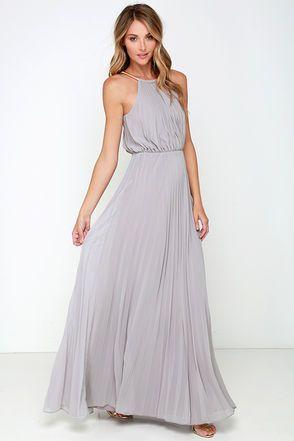 زفاف - Bariano Melissa Light Grey Maxi Dress