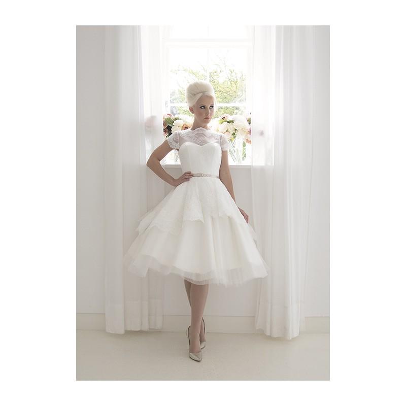 زفاف - House of Mooshki 2017 Florence Lace Knee-Length Vintage Summer with Sash Ivory Cap Sleeves Ball Gown Illusion Wedding Gown - Top Design Dress Online Shop