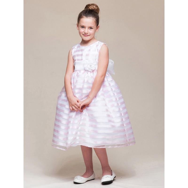 Hochzeit - Pink Stripe Organza Dress w/ Sash & Flower Style: D960 - Charming Wedding Party Dresses