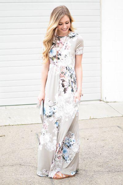 Wedding - Ann Floral Maxi Dress In Taupe