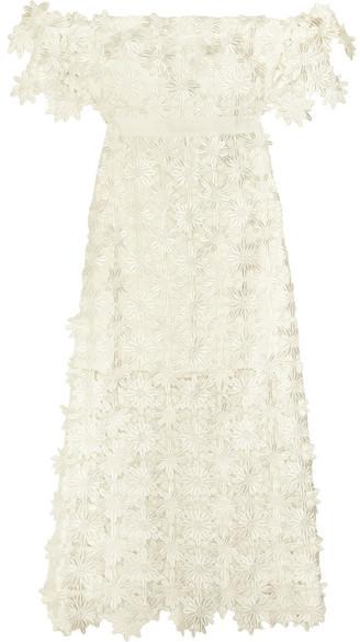 Hochzeit - Self-Portrait - Off-the-shoulder Guipure Lace Midi Dress - White