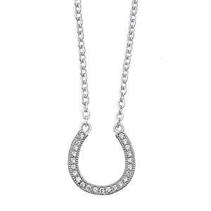 Hochzeit - A Sterling Silver Horseshoe AAAA Cubic Zirconia Necklace Pendant